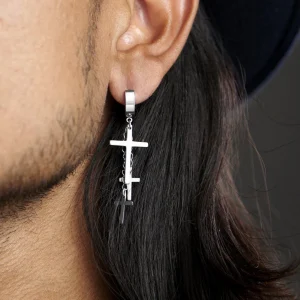 Fort Tempus Boucle D’oreille Trio De Croix Argenté Vente 14
