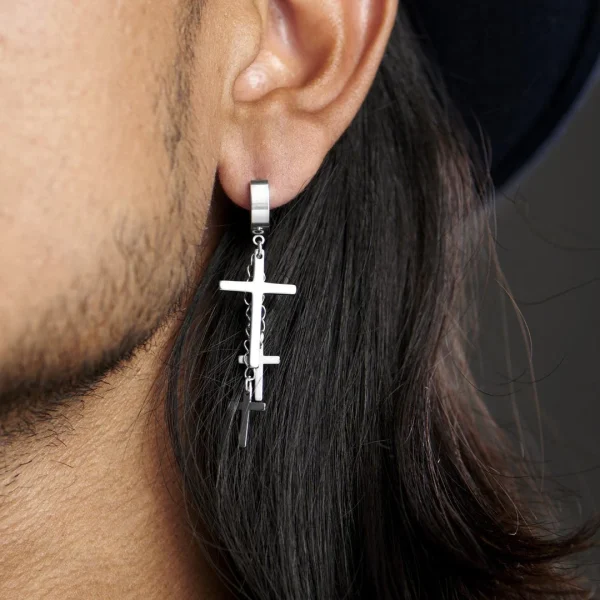 Fort Tempus Boucle D’oreille Trio De Croix Argenté Vente 5
