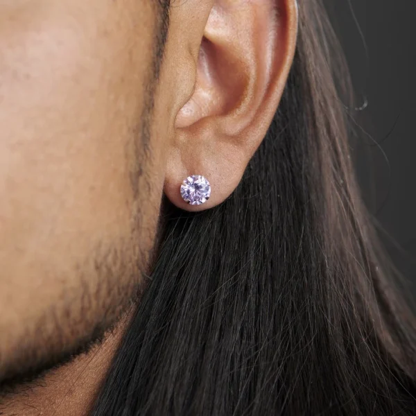 Pas Cher soldes France Lucleon Boucle D’oreille Ronde Et Violet Clair En Zircone – 8 Mm 4