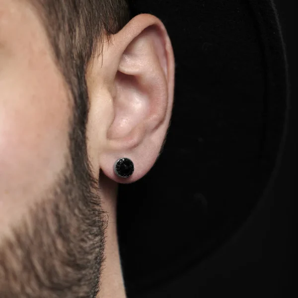Fort Tempus Boucle D’oreille Stud à Zircone Noire 8mm Top ventes 6