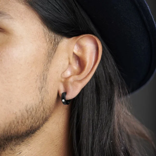 Service Clients Dédié Fort Tempus Boucle D’oreille Noire à Clip Sertie D’une Zircone Transparente 5
