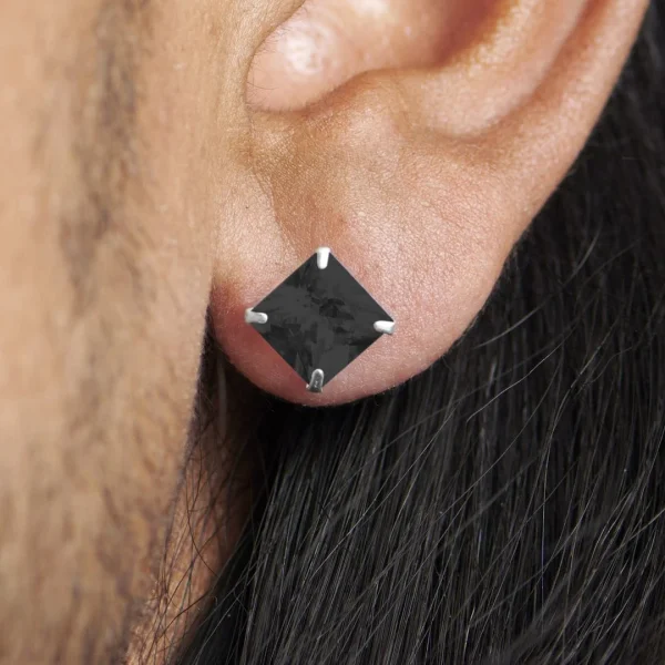 à prix imbattables Lucleon Boucle D’oreille Carrée – Pierre De Zircone Noire De 8mm 6
