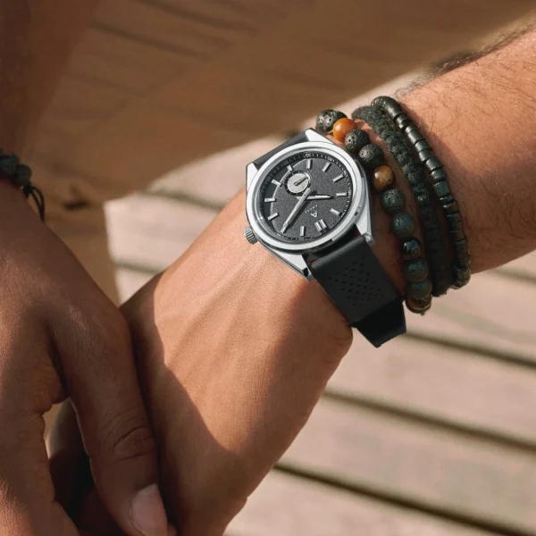 excellent qulity Arkai Mond | Montre Meteorite En Acier Inoxydable Argenté Et Gris 7