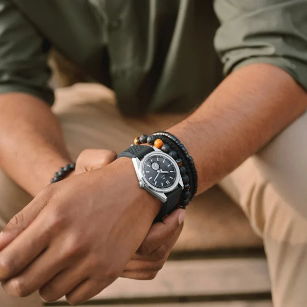 excellent qulity Arkai Mond | Montre Meteorite En Acier Inoxydable Argenté Et Gris 5