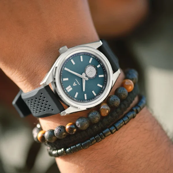 Arkai Mond | Montre Meteorite En Acier Inoxydable Argenté Et Bleu en vente 4