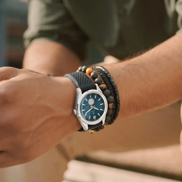 Arkai Mond | Montre Meteorite En Acier Inoxydable Argenté Et Bleu en vente 5