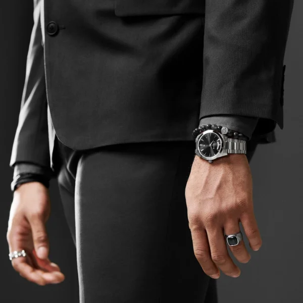 Fawler Eric | Montre En Acier Inoxydable Noir Et Argent Avec Affichage Du Jour Et De La Date destockage 4