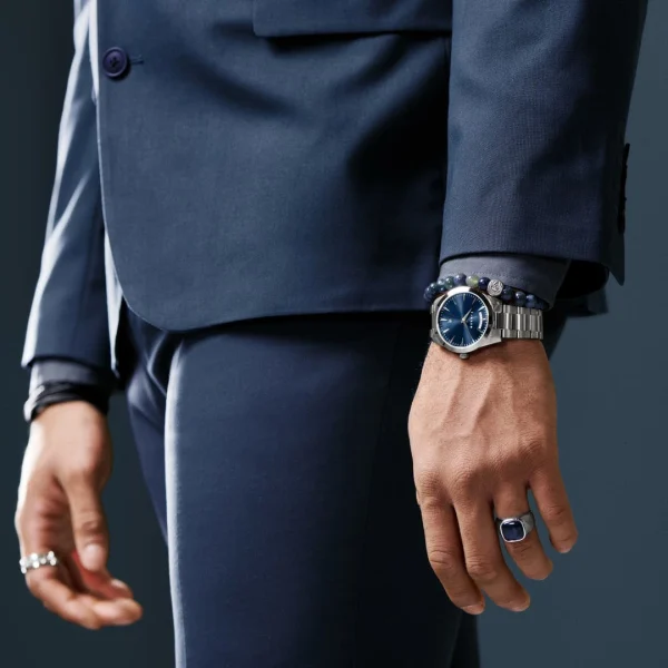 france en ligne Fawler Eric | Montre En Acier Inoxydable Bleu Et Argent Avec Affichage Du Jour Et De La Date 4