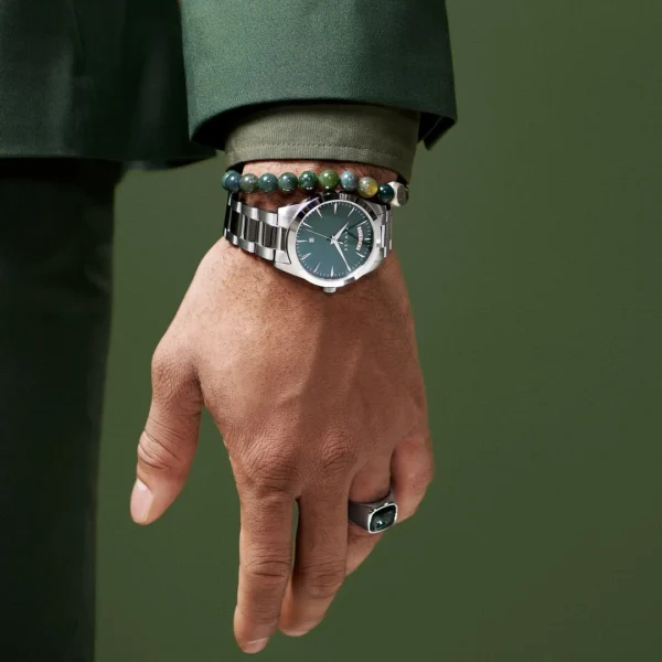 Fawler Eric | Montre En Acier Inoxydable Vert Et Argent Avec Affichage Du Jour Et De La Date site officiel 3