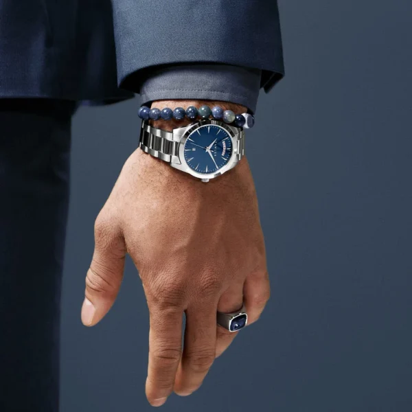 france en ligne Fawler Eric | Montre En Acier Inoxydable Bleu Et Argent Avec Affichage Du Jour Et De La Date 3
