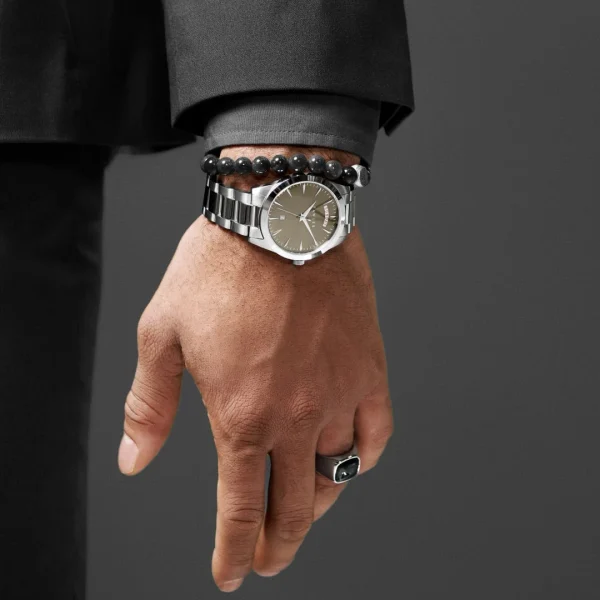 Fawler Eric | Montre En Acier Inoxydable Brun Et Argent Avec Affichage Du Jour Et De La Date outlet soldes 3