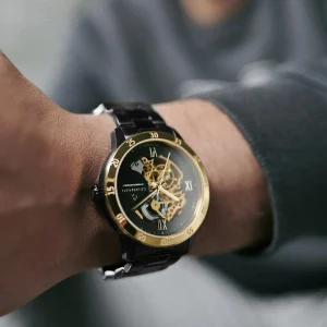 pas cher marque Seizmont Dante II | Montre Squelette Couleur Noir Et Or à Mécanisme Doré 10