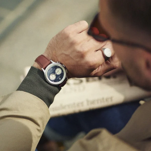 l'unique style Fawler Cicero | Montre Chronographe Vintage Bleue 3