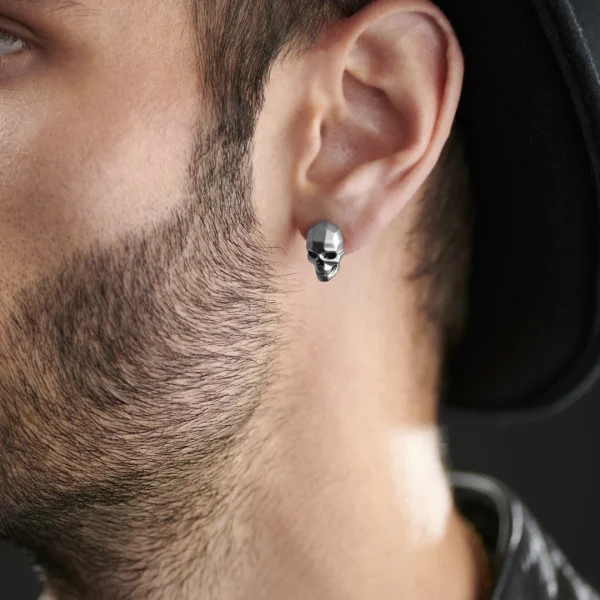 boutique pas cher Moody Mason Boucle D’oreille Jax – Crâne En Acier 4