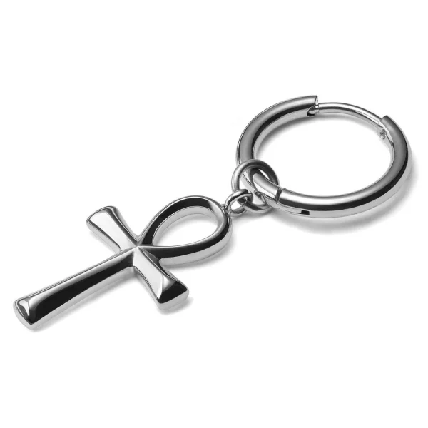 à prix d'occasion Lucleon Boucle D’oreille En Acier Argenté Avec Pendentif Ankh 1