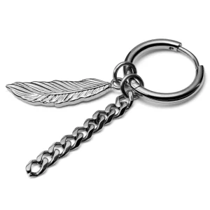 Lucleon Boucle D’oreille En Acier Argenté Avec Pendentifs Plumes Et Chaîne meilleure qualité 10