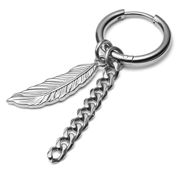 Lucleon Boucle D’oreille En Acier Argenté Avec Pendentifs Plumes Et Chaîne meilleure qualité 1