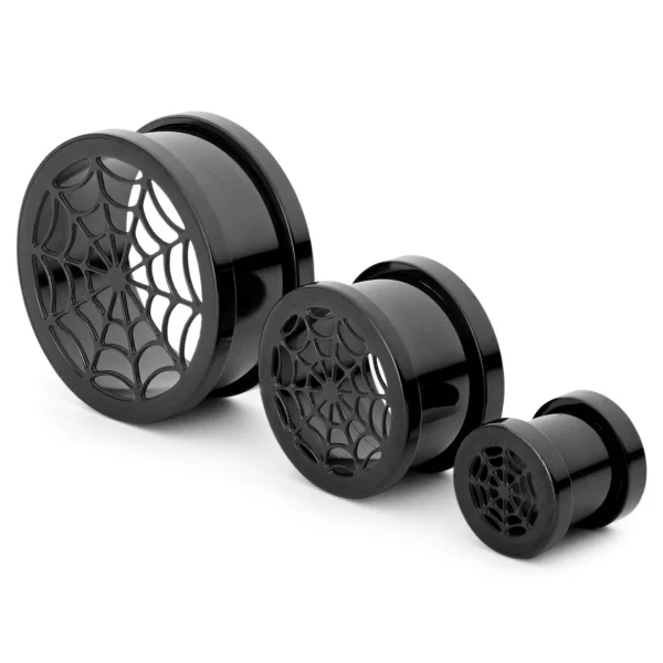 Nouvelle tendance Fort Tempus Tunnel écarteur En Acier Noir à Motif De Toile D’araignée 1