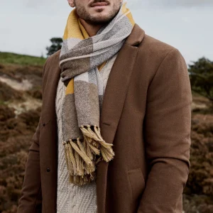 Sidegren Hiems | Écharpe à Carreaux En Coton Recyclé Marron Et Jaune à prix d'occasion 12