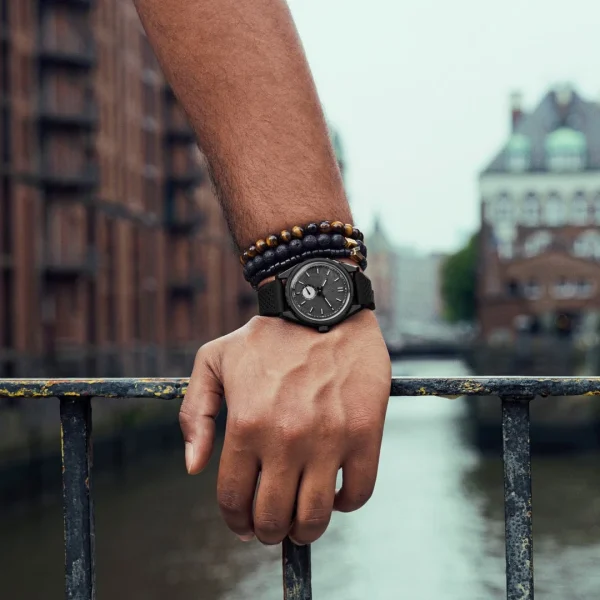 mode pas chere Arkai Mond | Montre Meteorite En Acier Inoxydable Noir – Série Limitée 3