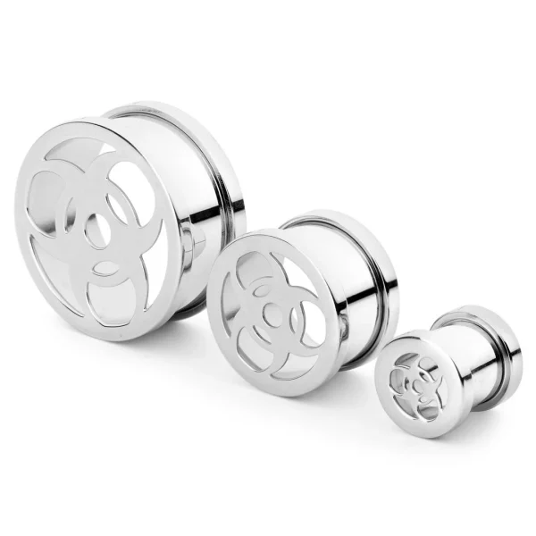 site soldes Fort Tempus Tunnel écarteur En Acier Argenté à Motif Logo Biohazard 1