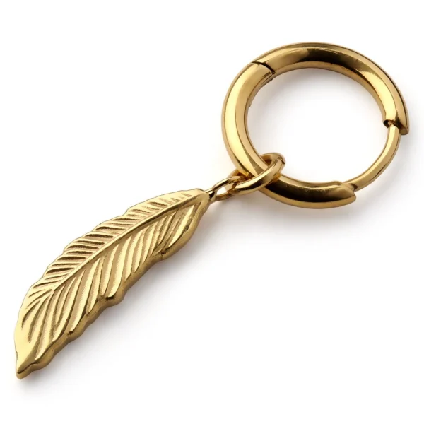soldes officiel Lucleon Boucle D’oreille En Titane Doré Avec Pendentif Plume 1